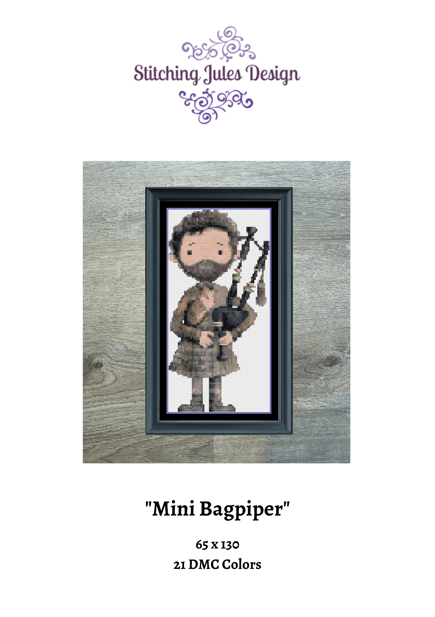 Stitching Jules Design Cross Stitch Pattern Mini Bagpiper Counted Cross Stitch Patterns | Scotland | Musician | Instant Download PDF